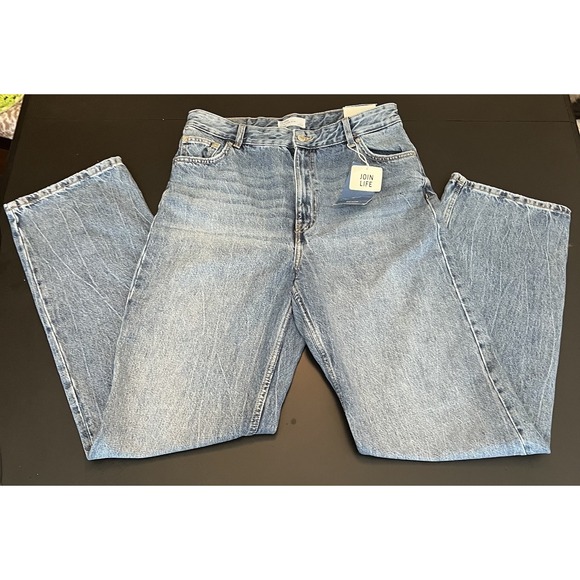 BERSHKA High Waist Straight DENIM BLUE  JEANS Women Size 8 NWT Y2K - Picture 1 of 11